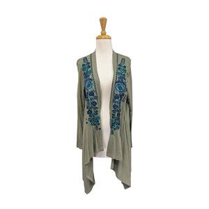 Johnny Was JWLA Green Embroidered Cardigan Size M Medium